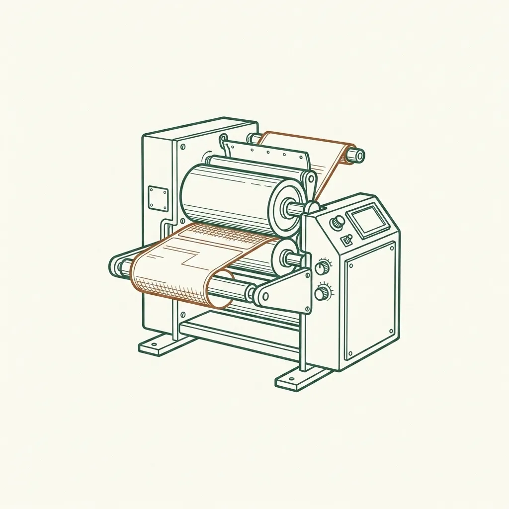 Ilustrație — echipament industrial de tipar: unitate de ștanțare și finisare
